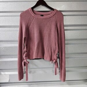 Moon & Madison Knit Sweater Lace-Up Long Sleeve Casual Mauve Size L